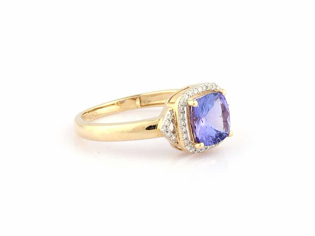 14 kt geelgouden ring met 1,74 cts natuurlijke diamant en tanzaniet - afbeelding 7 van  10