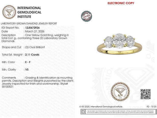 14 kt geelgouden ring met 2,11 cts laboratoriumgekweekte diamant - afbeelding 3 van  9