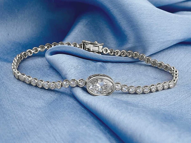 14 kt witgouden armband met 2,97 cts laboratoriumgekweekte diamant - afbeelding 2 van  8