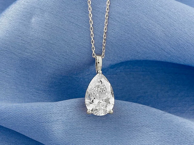 14 kt witgouden ketting met hanger en 3,01 cts laboratoriumgekweekte diamant - afbeelding 2 van  8