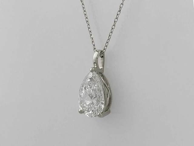 14 kt witgouden ketting met hanger en 3,01 cts laboratoriumgekweekte diamant - afbeelding 5 van  8