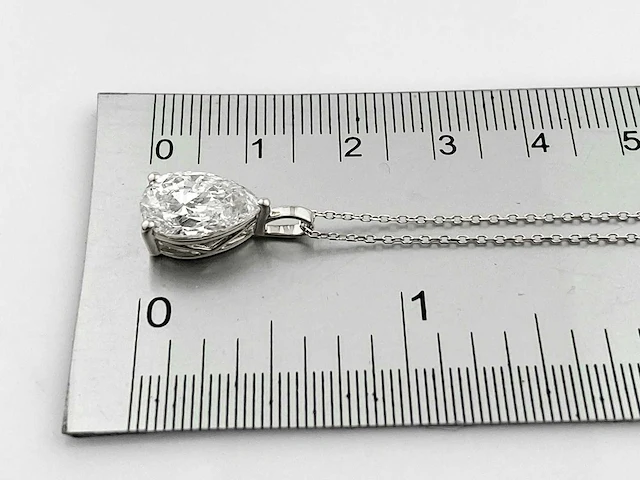 14 kt witgouden ketting met hanger en 3,01 cts laboratoriumgekweekte diamant - afbeelding 8 van  8