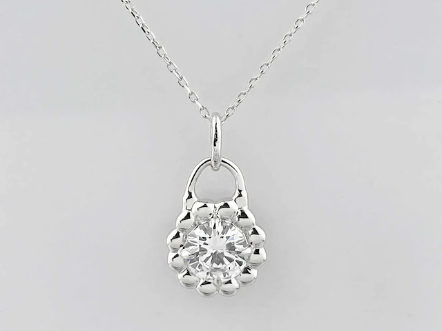 14 kt witgouden ketting met hanger en labgekweekte diamant - afbeelding 1 van  9