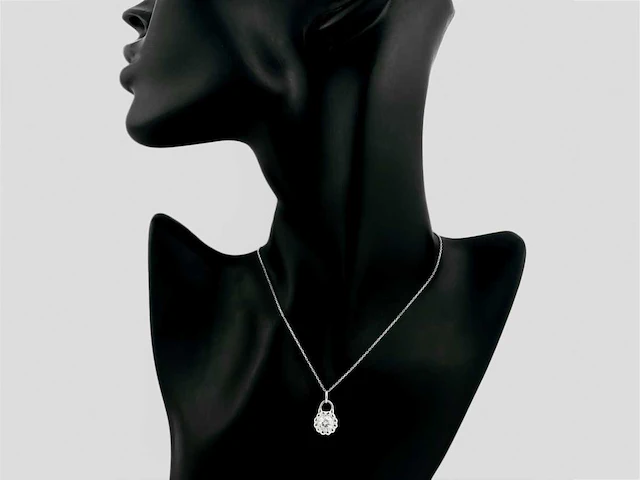 14 kt witgouden ketting met hanger en labgekweekte diamant - afbeelding 4 van  9