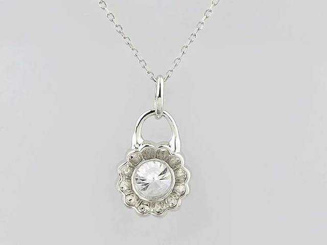 14 kt witgouden ketting met hanger en labgekweekte diamant - afbeelding 7 van  9