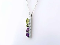 14 kt witgouden ketting met hanger van 0,82 cts natuurlijke diamant en amethist en peridoot - afbeelding 2 van  7