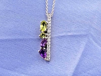 14 kt witgouden ketting met hanger van 0,82 cts natuurlijke diamant en amethist en peridoot - afbeelding 3 van  7