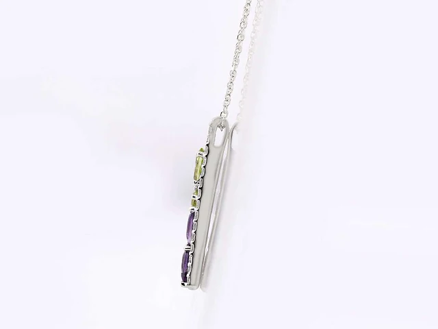 14 kt witgouden ketting met hanger van 0,82 cts natuurlijke diamant en amethist en peridoot - afbeelding 4 van  7
