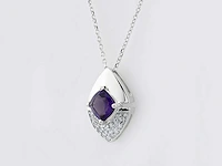 14 kt witgouden ketting met hanger van 1,06 cts natuurlijke diamant en amethist - afbeelding 2 van  6