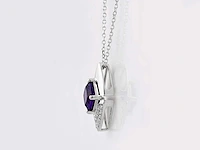 14 kt witgouden ketting met hanger van 1,06 cts natuurlijke diamant en amethist - afbeelding 3 van  6