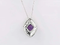 14 kt witgouden ketting met hanger van 1,06 cts natuurlijke diamant en amethist - afbeelding 5 van  6