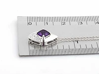 14 kt witgouden ketting met hanger van 1,06 cts natuurlijke diamant en amethist - afbeelding 6 van  6