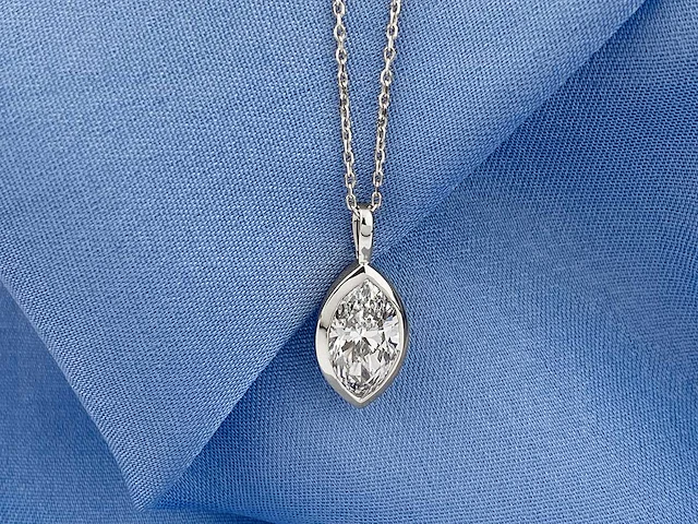 14 kt witgouden ketting met hanger van 2,09 cts en laboratoriumgekweekte diamant - afbeelding 6 van  9