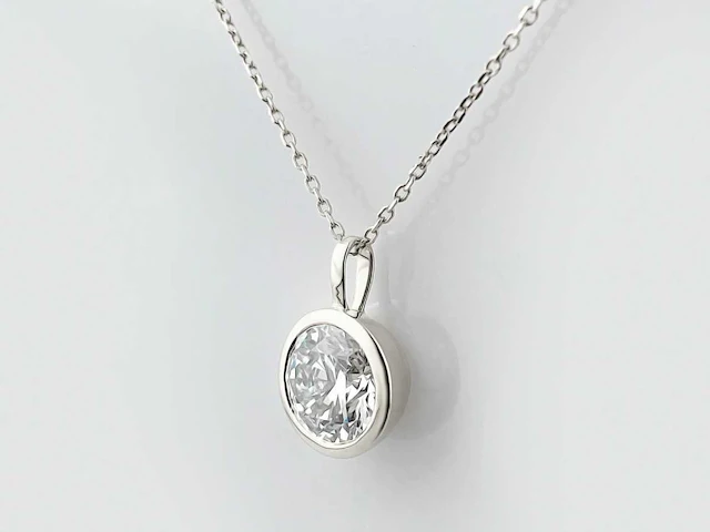 14 kt witgouden ketting met hanger van 2,10 cts en laboratoriumgekweekte diamant - afbeelding 1 van  9