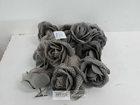 14 x roos stof grijs met clip 9 cm - afbeelding 2 van  3
