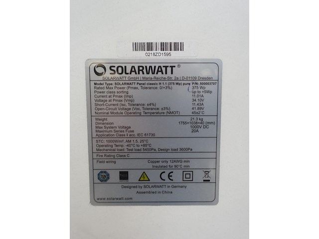 14 x zonnepaneel solarwatt 375 (5.250 wp) - afbeelding 3 van  3