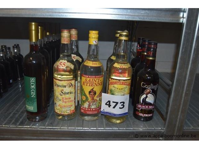 14x fles sterke drank, waaronder rhum agricole (domaine de séverin, saint-etienne, montebello), gosling's black seal rum, bramley & gage sloe gin - afbeelding 1 van  3