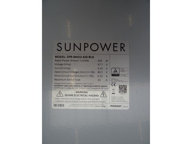 15 x zonnepaneel sunpower max3 415 fb (6.225 wp) - afbeelding 4 van  4