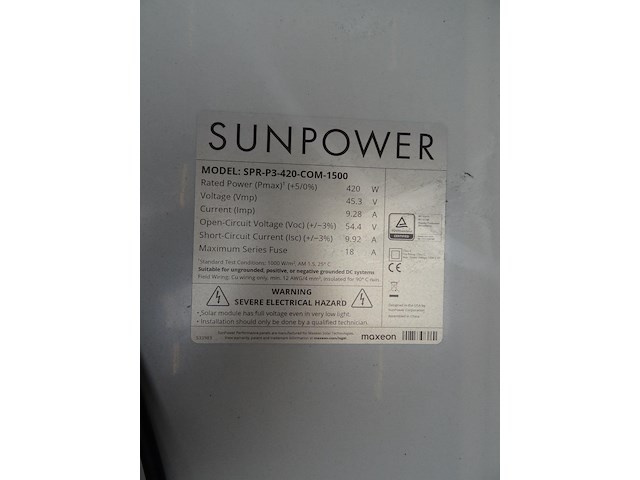 15 x zonnepaneel sunpower p3 420 (6.300wp) - afbeelding 3 van  3