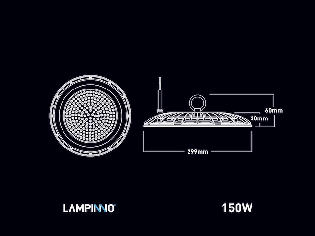 150w 6500k led ufo highbay waterdicht met lens (8x) - afbeelding 6 van  7