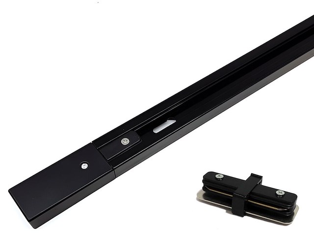 16 x 1 meter rail voor 1 fase 2 draden railsystem met doorverbinder zwart - afbeelding 1 van  4