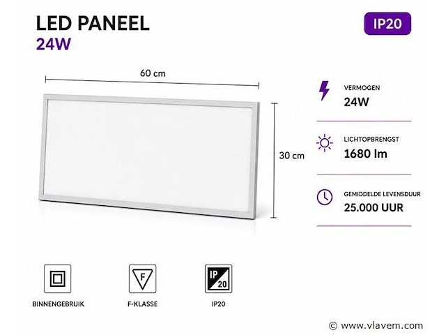 16 x led paneel 24w – 6400k koud wit - 595x295mm – ip20 – zodiac-24 - afbeelding 2 van  5