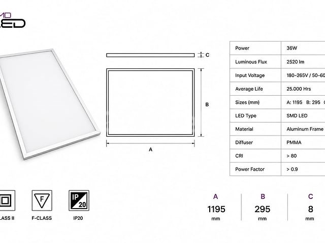 16 x led paneel 36w – 3000k warm wit - 1195x295mm – ip20 – zodiac-36 - afbeelding 1 van  5