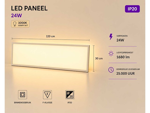 16 x led paneel 36w – 3000k warm wit - 1195x295mm – ip20 – zodiac-36 - afbeelding 1 van  5