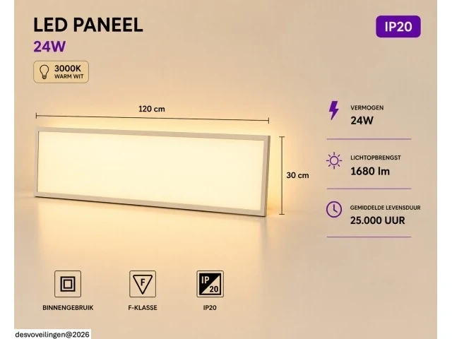 16 x led paneel 36w – 3000k warm wit - 1195x295mm – ip20 – zodiac-36 - afbeelding 2 van  6