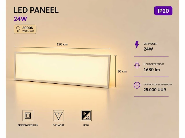 16 x led paneel 36w – 3000k warm wit - 1195x295mm – ip20 – zodiac-36 - afbeelding 1 van  5