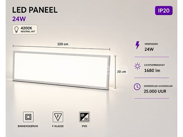 16 x led paneel 36w – 4200k neutraal wit - 1195x295mm – ip20 – zodiac-36 - afbeelding 1 van  5