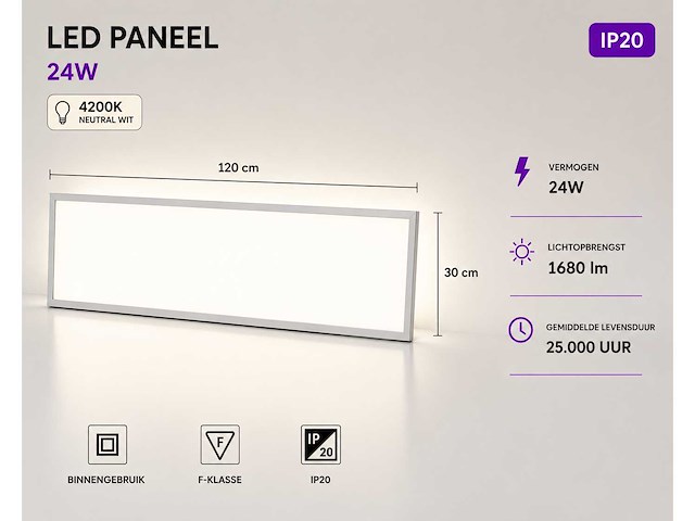 16 x led paneel 36w – 4200k neutraal wit - 1195x295mm – ip20 – zodiac-36 - afbeelding 1 van  5