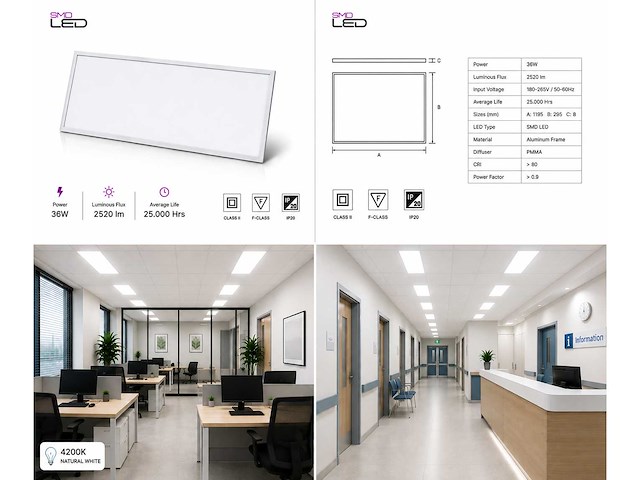 16 x led paneel 36w – 4200k neutraal wit - 1195x295mm – ip20 – zodiac-36 - afbeelding 5 van  5