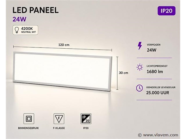 16 x led paneel 36w – 4200k neutraal wit - 1195x295mm – ip20 – zodiac-36 - afbeelding 1 van  5