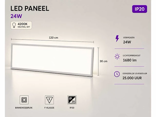 16 x led paneel 36w – 4200k neutraal wit - 1195x295mm – ip20 – zodiac-36 - afbeelding 1 van  5