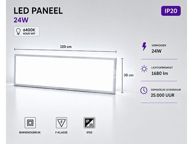 16 x led paneel 36w – 6400k koud wit - 1195x295mm – ip20 – zodiac-36 - afbeelding 3 van  5