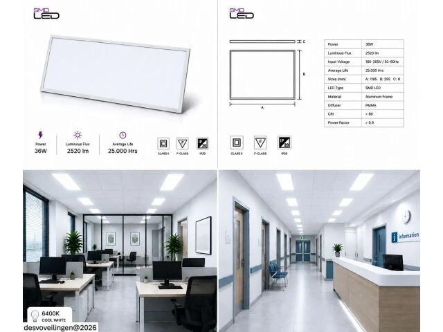16 x led paneel 36w – 6400k koud wit - 1195x295mm – ip20 – zodiac-36 - afbeelding 6 van  6