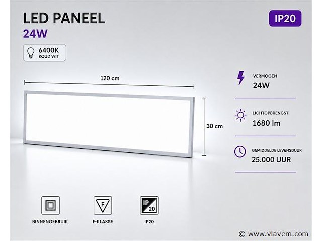 16 x led paneel 36w – 6400k koud wit - 1195x295mm – ip20 – zodiac-36 - afbeelding 1 van  5