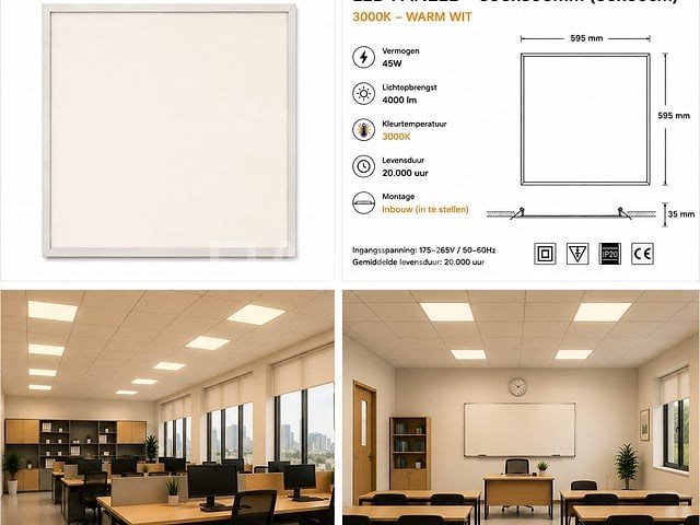 16 x led paneel 45w – 3000k warm wit - 595x595mm – ip20 – galaksi - afbeelding 5 van  5