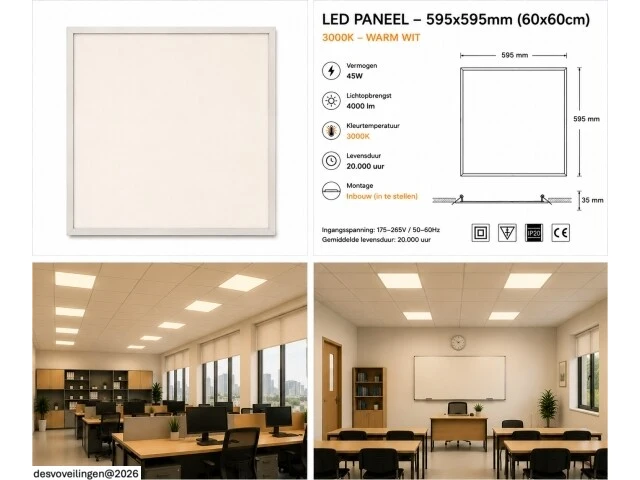 16 x led paneel 45w – 3000k warm wit - 595x595mm – ip20 – galaksi - afbeelding 6 van  6