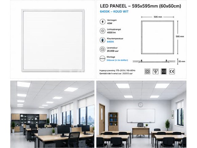 16 x led paneel 45w – 6400k koud wit - 595x595mm – ip20 – galaksi - afbeelding 2 van  5