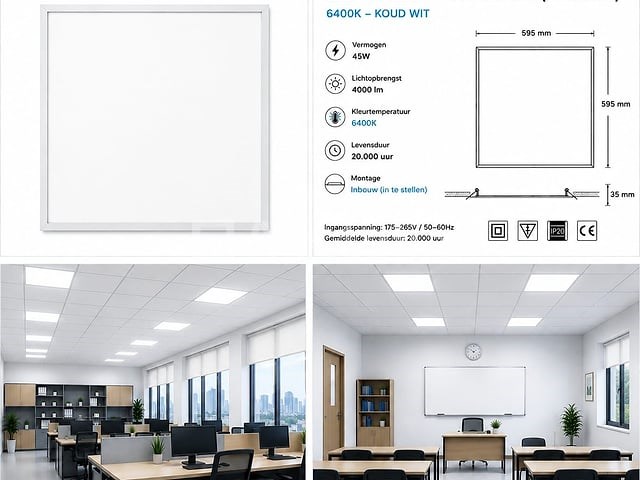 16 x led paneel 45w – 6400k koud wit - 595x595mm – ip20 – galaksi - afbeelding 4 van  5