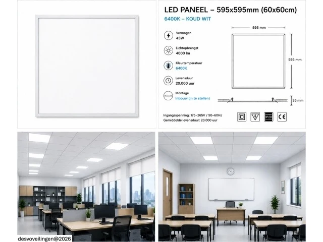 16 x led paneel 45w – 6400k koud wit - 595x595mm – ip20 – galaksi - afbeelding 6 van  6