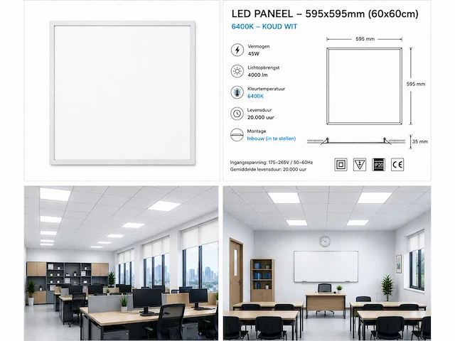 16 x led paneel 45w – 6400k koud wit - 595x595mm – ip20 – galaksi - afbeelding 5 van  5