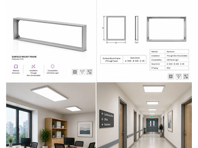 16 x opbouw frame voor led paneel – 1200x300mm – ip20 – frame-30120 - afbeelding 2 van  5