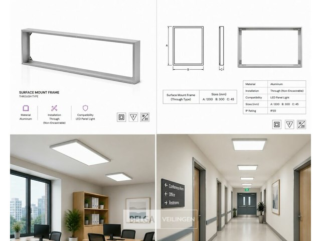 16 x opbouw frame voor led paneel – 1200x300mm – ip20 – frame-30120 - afbeelding 6 van  6