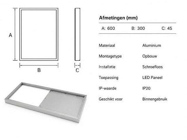 16 x opbouw frame voor led paneel – 600x300mm – ip20 – frame-3060 - afbeelding 4 van  5