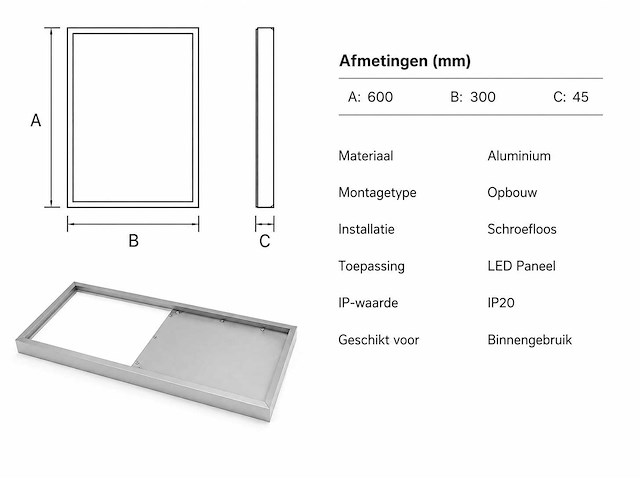 16 x opbouw frame voor led paneel – 600x300mm – ip20 – frame-3060 - afbeelding 3 van  4