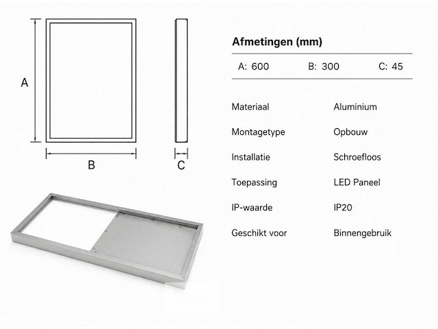 16 x opbouw frame voor led paneel – 600x300mm – ip20 – frame-3060 - afbeelding 5 van  6