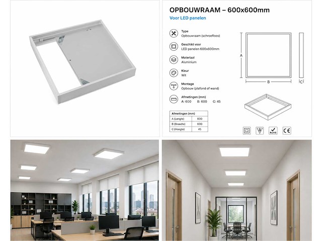 16 x opbouw frame voor led paneel – 600x600mm – ip20 – frame-6060 - afbeelding 5 van  5
